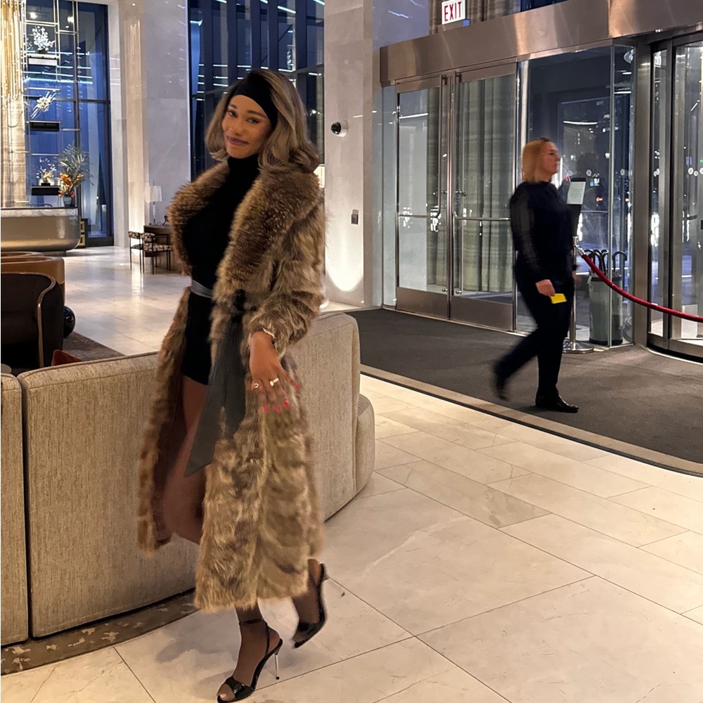 Full length raccoon fur coat